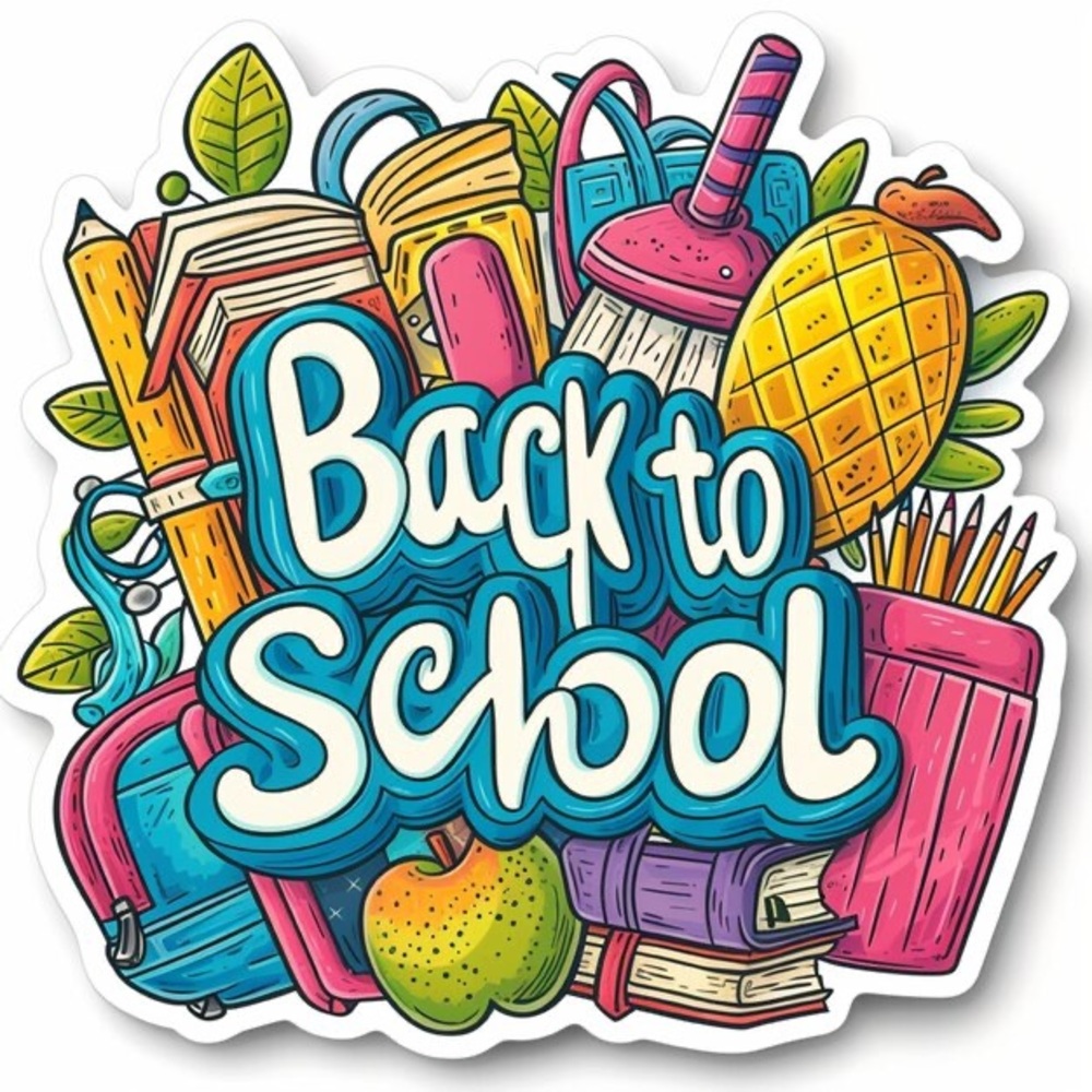 Back to School Keychains Colorful Sticker Graphic - (border only)